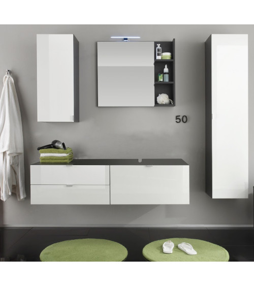 CORA badkamerset: wandmeubel met wastafel 140 x 50 x 53 cm + 2 zuilen + spiegel
