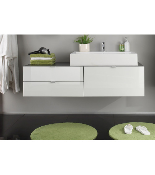 Ensemble Salle de bain CORA : meuble suspendu avec vasque + 2 colonnes + miroir 140 x 50 x 53 cm