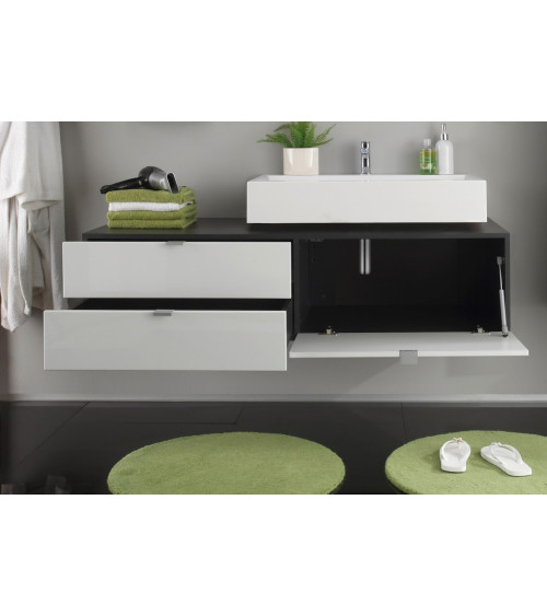 Ensemble Salle de bain CORA : meuble suspendu avec vasque + 2 colonnes + miroir 140 x 50 x 53 cm