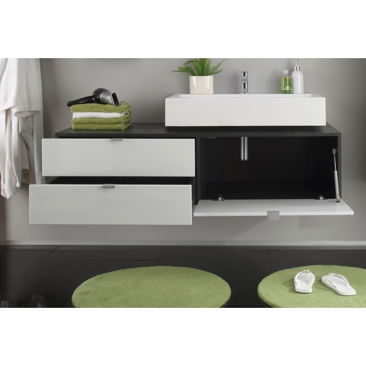 CORA badkamerset: wandmeubel met wastafel 140 x 50 x 53 cm + 2 zuilen + spiegel