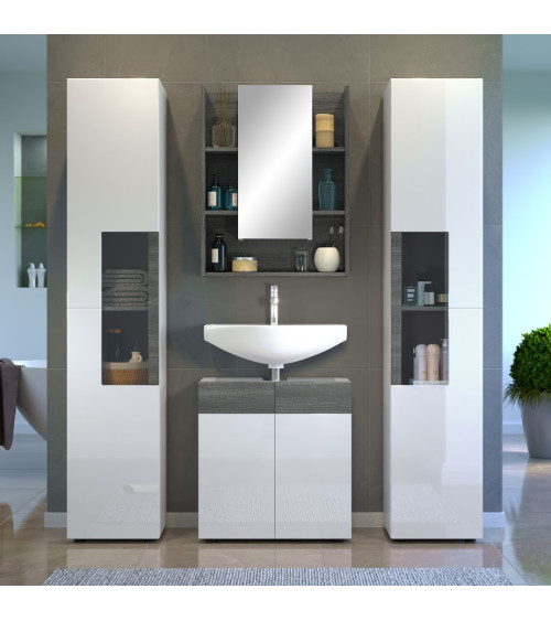 copy of Ensemble Salle de bain CORA : meuble suspendu avec vasque + 2 colonnes + miroir 140 x 50 x 53 cm