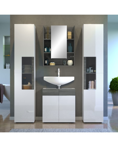 copy of Ensemble Salle de bain CORA : meuble suspendu avec vasque + 2 colonnes + miroir 140 x 50 x 53 cm