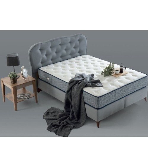 LIT coffre VIOLET gris + matelas et tête de lit inclus 160x200 cm
