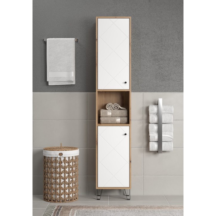 copy of Ensemble Salle de bain CORA : meuble suspendu avec vasque + 2 colonnes + miroir 140 x 50 x 53 cm