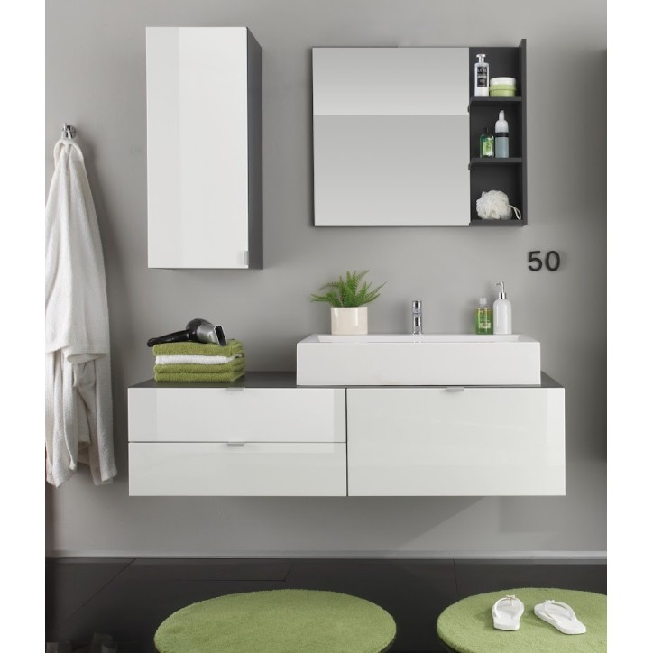 CORA badkamerset: wandmeubel met wastafel 140 x 50 x 53 cm + 2 zuilen + spiegel