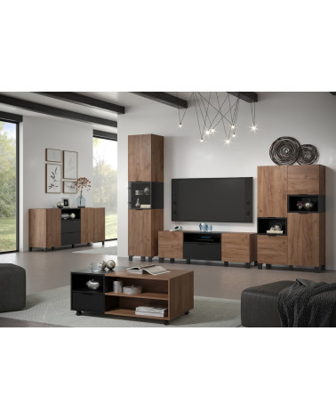 Salon complet KYOTO : table basse, meuble TV, vitrine, commode haute, (buffet)