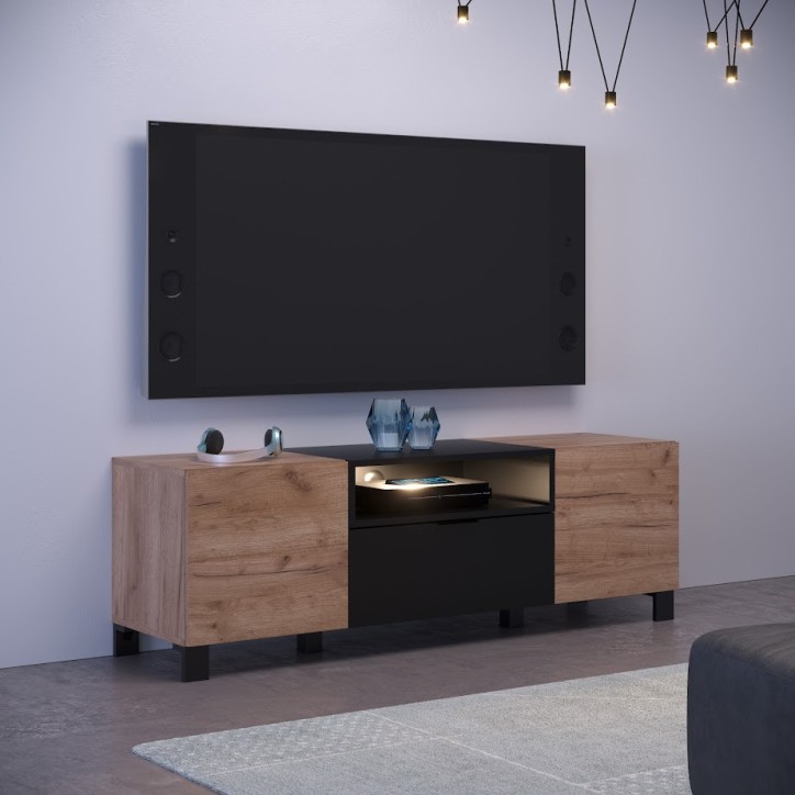 Salon complet KYOTO : table basse, meuble TV, vitrine, commode haute, (buffet)