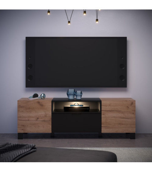 Salon complet KYOTO : table basse, meuble TV, vitrine, commode haute, (buffet)