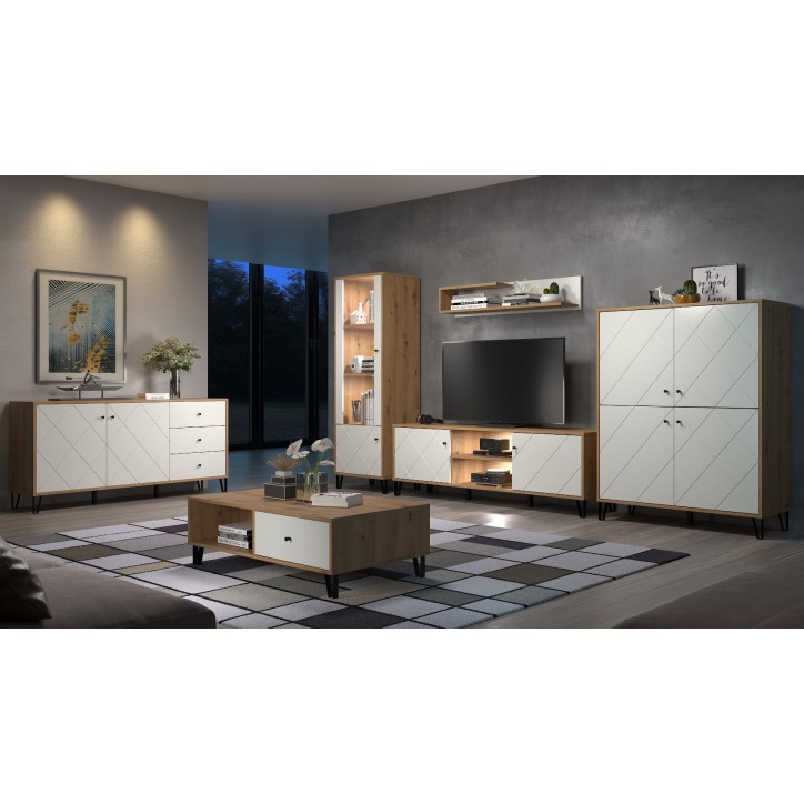 copy of Salon complet KYOTO : table basse, meuble TV, vitrine, commode haute, (buffet)