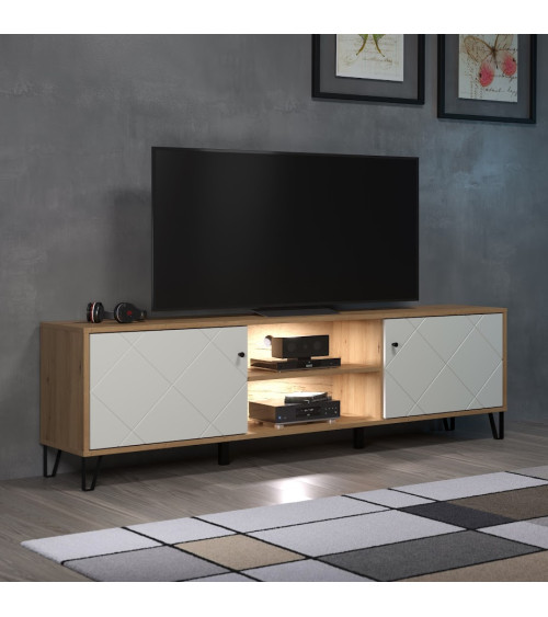 Salón BIANCA completo: mesa de centro, mueble TV, vitrina, cómoda alta, (aparador)