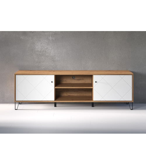 Salon complet BIANCA : table basse, meuble TV, vitrine, commode haute, (buffet)