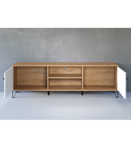 Salon complet BIANCA : table basse, meuble TV, vitrine, commode haute, (buffet)