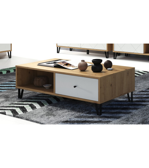 Salon complet BIANCA : table basse, meuble TV, vitrine, commode haute, (buffet)