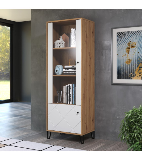 Salon complet BIANCA : table basse, meuble TV, vitrine, commode haute, (buffet)