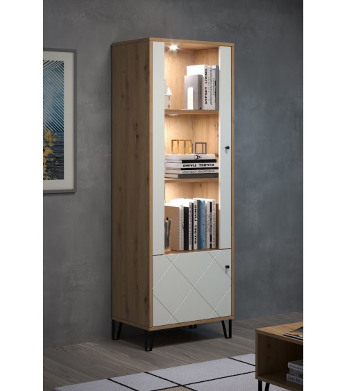 Salon complet BIANCA : table basse, meuble TV, vitrine, commode haute, (buffet)