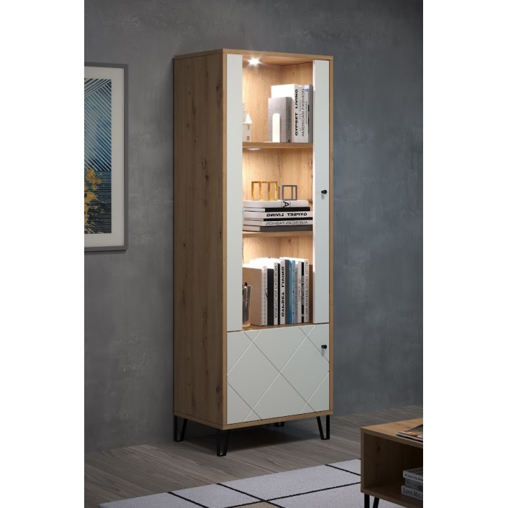 Salon complet BIANCA : table basse, meuble TV, vitrine, commode haute, (buffet)