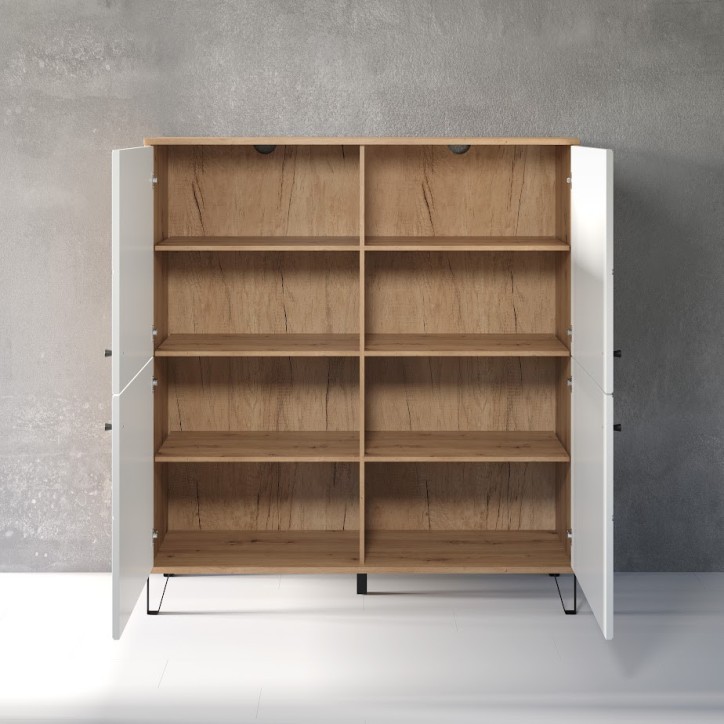 Salon complet BIANCA : table basse, meuble TV, vitrine, commode haute, (buffet)