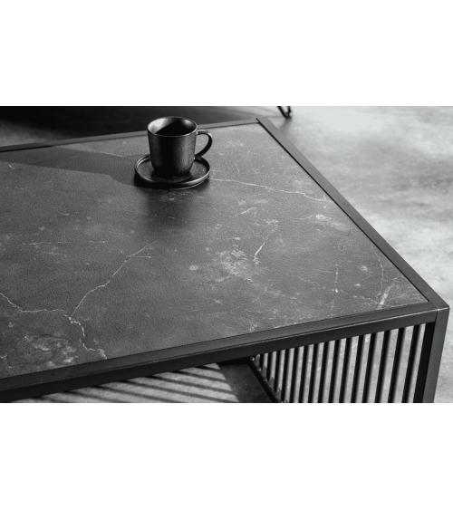 Table basse ARCHITECTURE 100 cm au style marbre et verre fumé