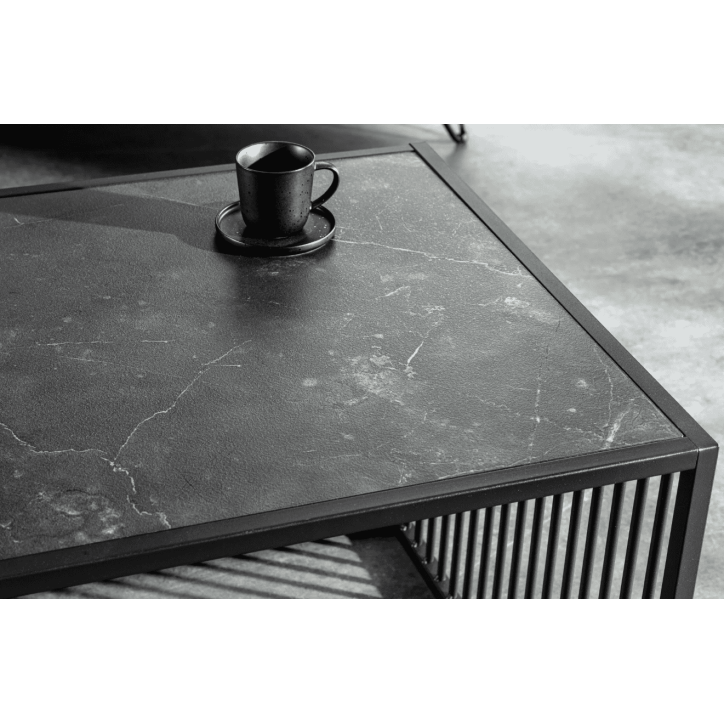 Table basse ARCHITECTURE 100 cm au style marbre et verre fumé