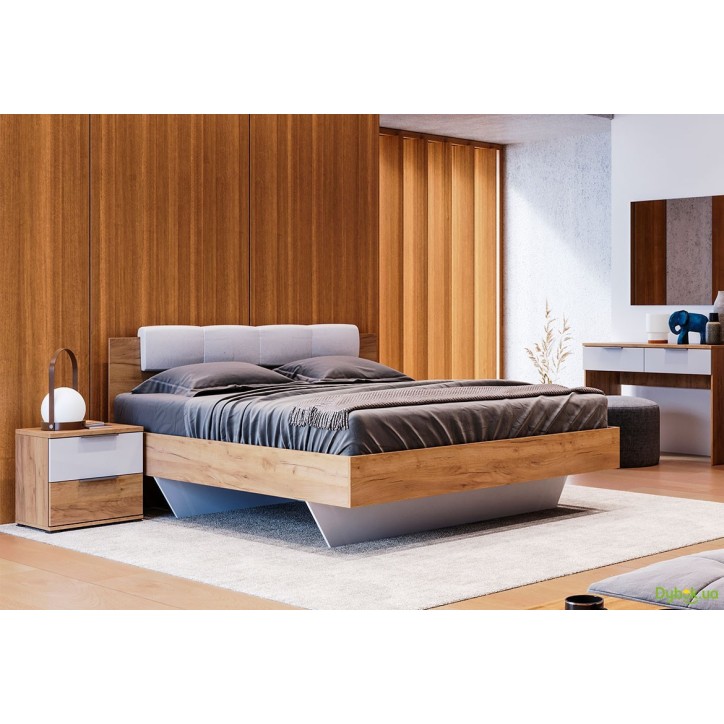 LIT  ASTO avec chevets ,  blanc laqué et chêne clair 160x200 cm