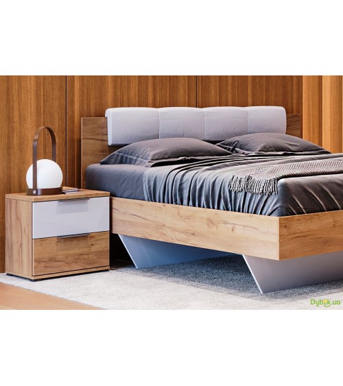 LIT  ASTO avec chevets ,  blanc laqué et chêne clair 160x200 cm