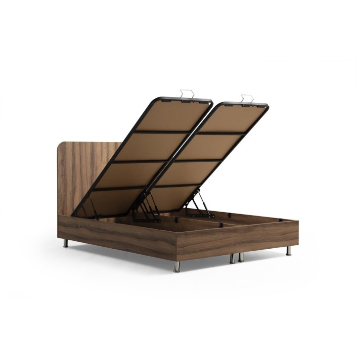 LIT coffre + tête de lit KALE 160x200 cm noyer