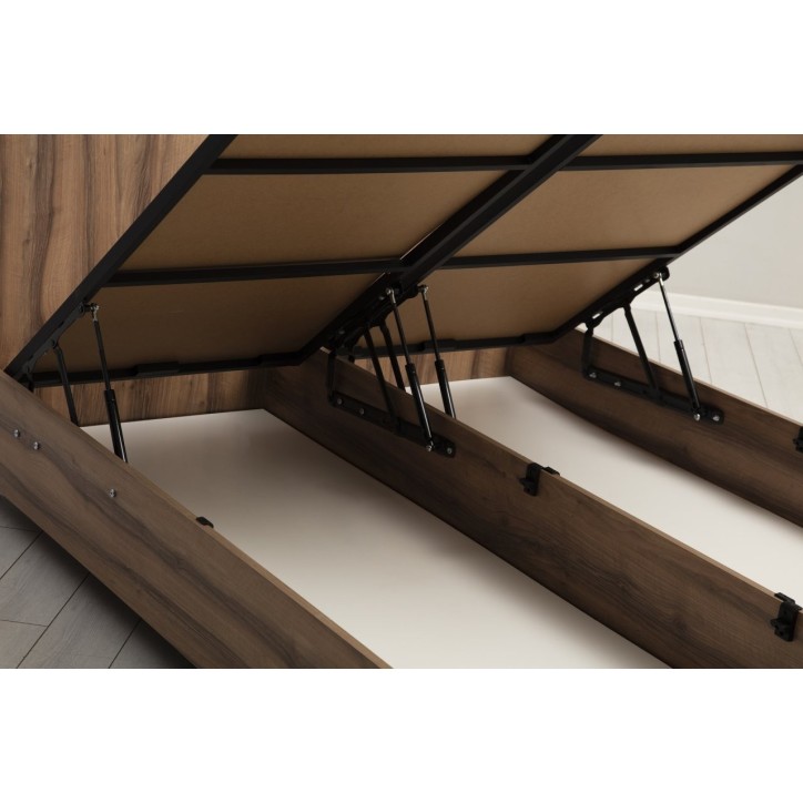 LIT coffre + tête de lit KALE 160x200 cm noyer