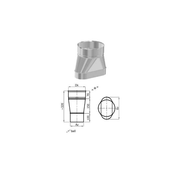 Connessione per tubi di scarico maschio ovali a parete singola Ø 120x180 mm a tubi di scarico femmina rotondi di diametro 150 mm