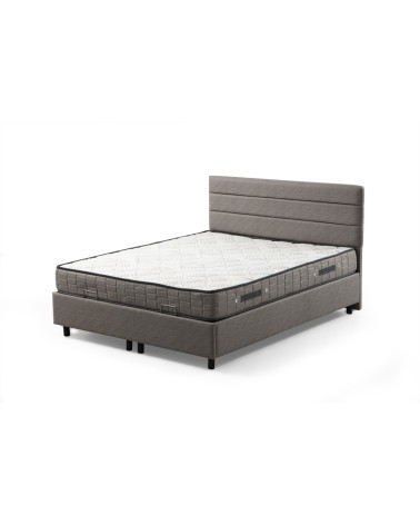 LIT coffre + tête de lit MOTYA 160x200 cm gris clair