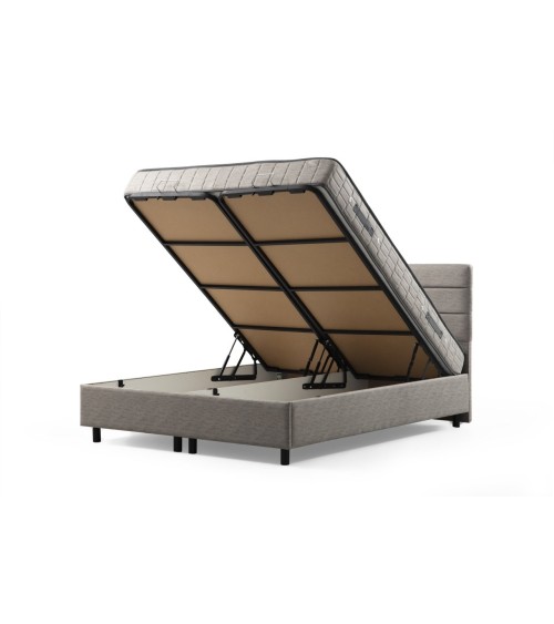 LIT coffre + tête de lit MOTYA 160x200 cm gris clair