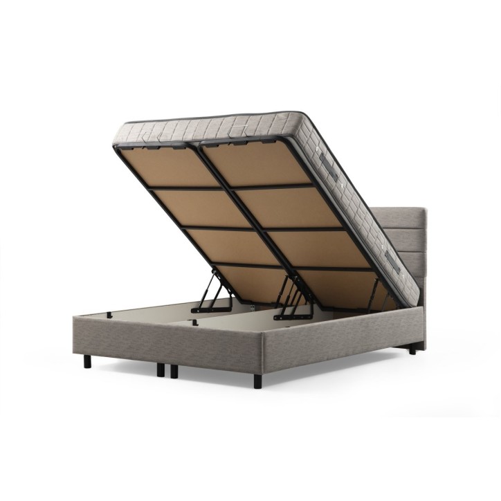 LIT coffre + tête de lit MOTYA 160x200 cm gris clair