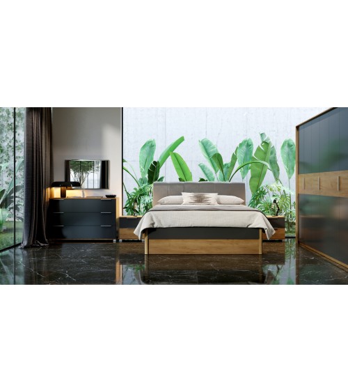 Lit Romana avec rangement ,  lave mat  et chêne clair 160x200 cm