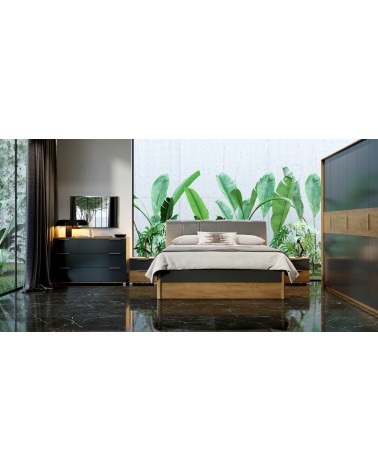 Lit Romana avec rangement ,  lave mat  et chêne clair 160x200 cm