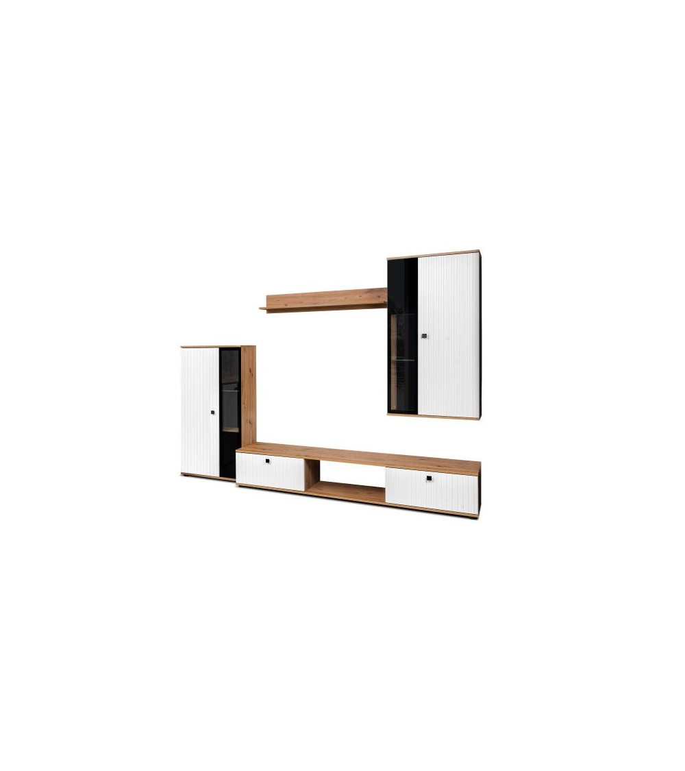 Conjunto de suporte para televisão CALI 240 cm em carvalho e branco