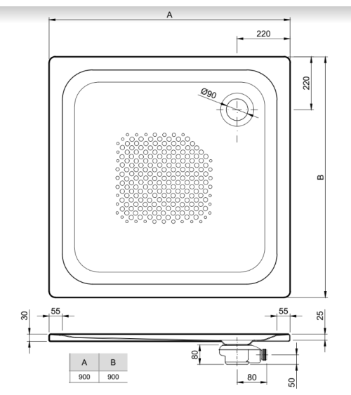Base de duche SLIM em aço esmaltado 90x90x3 cm PRETA