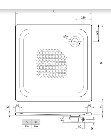 Base de duche SLIM em aço esmaltado 90x90x3 cm PRETA