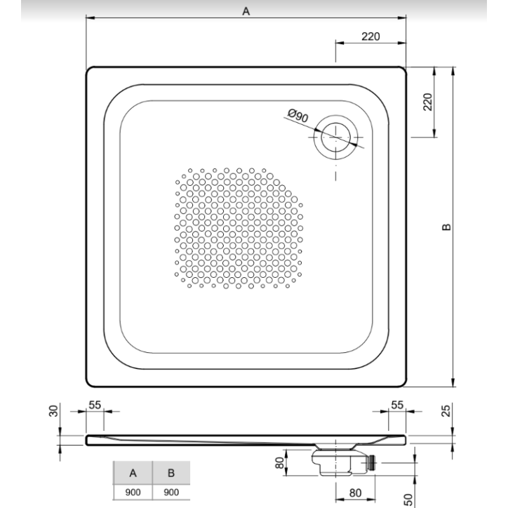 Piatto doccia in acciaio smaltato SLIM 90x90x3 cm Ner