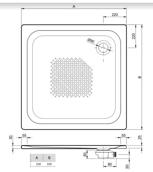 Plato de ducha acero esmaltado SLIM 100x100x3 cm