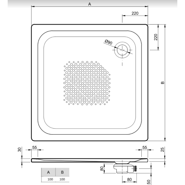 Plato de ducha acero esmaltado SLIM 100x100x3 cm