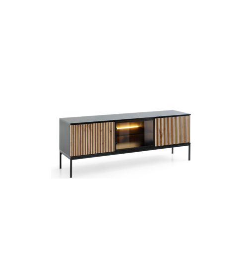 credenza in rovere, nero e vetro temperato