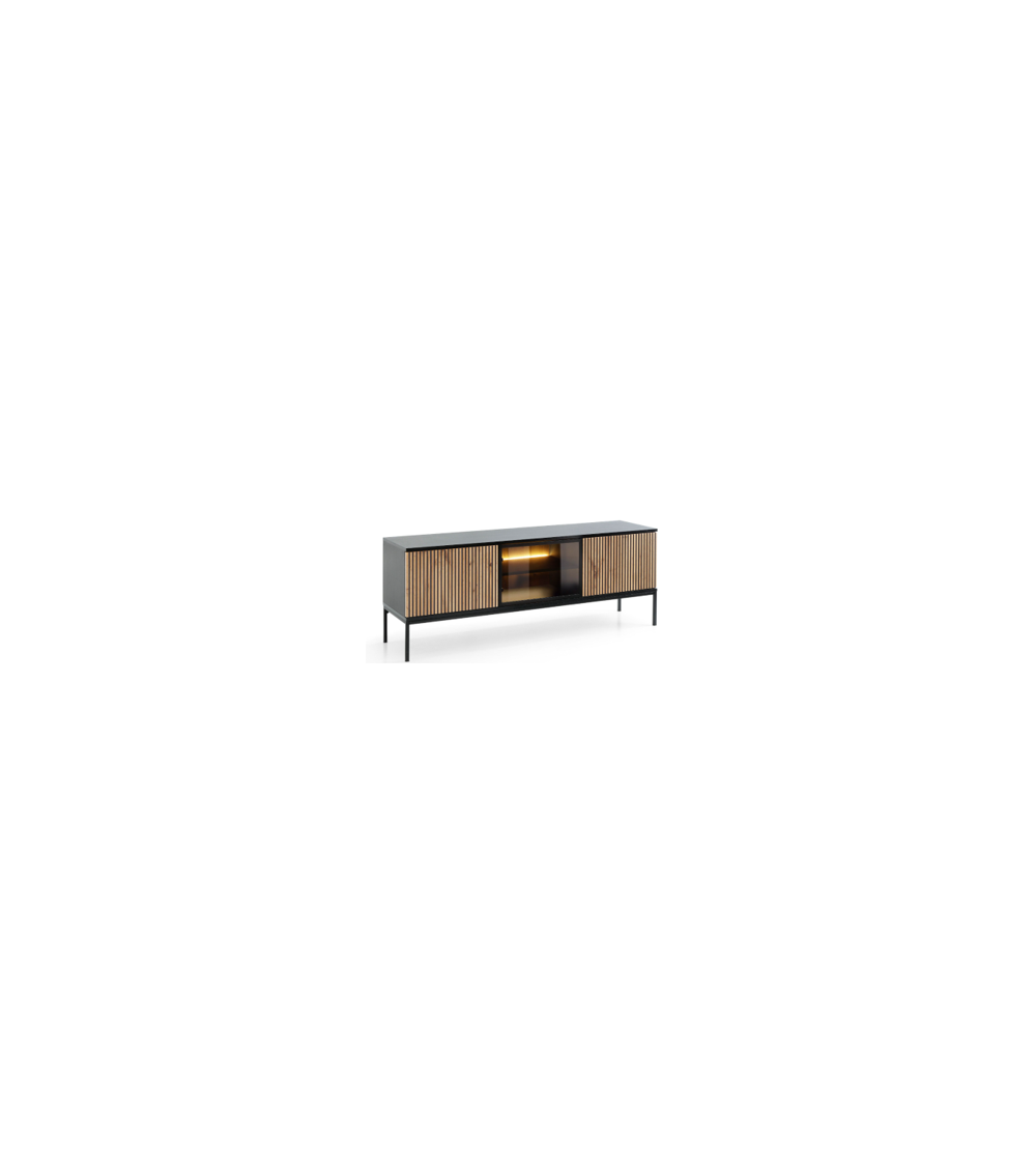TV-meubel Odense licht eiken, zwart en gehard glas 154 cm