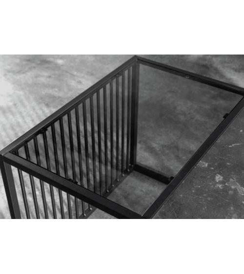 Table basse ARCHITECTURE 100 cm au style marbre et verre fumé