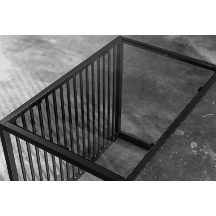 Table basse ARCHITECTURE 100 cm au style marbre et verre fumé