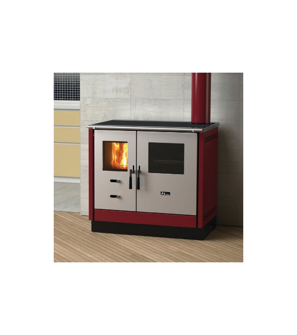 Cocina de leña MIONICA II 90 cm fachada de acero inoxidable 3 colores a elegir