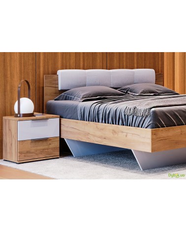 LIT  ASTO avec chevets ,  blanc laqué et chêne clair 180x200 cm