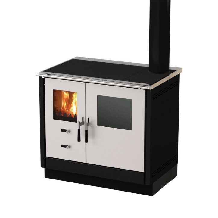 Cozinha a lenha MIONICA II 90 cm fachada em aço inoxidável 3 cores à sua escolha