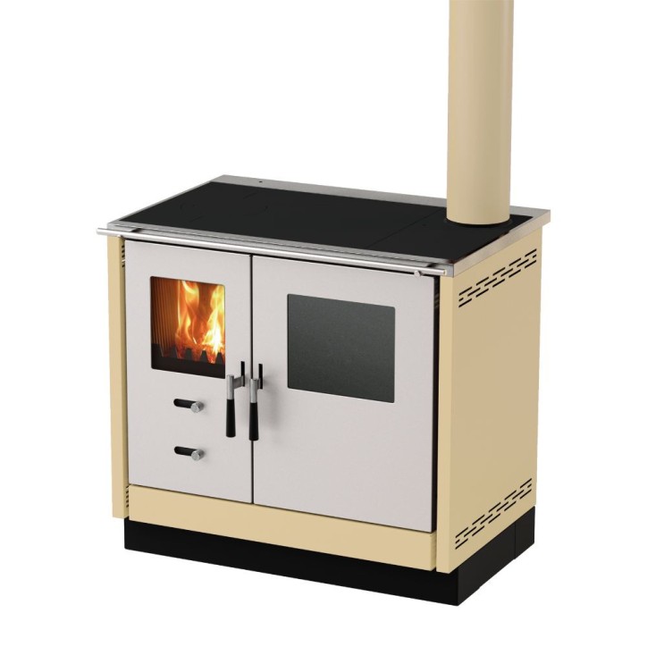 Cuisinière à bois MIONICA II 90 cm façade en inox 3 coloris au choix Cuisinière à bois MIONICA II 90 cm façade en inox 3 coloris au choix