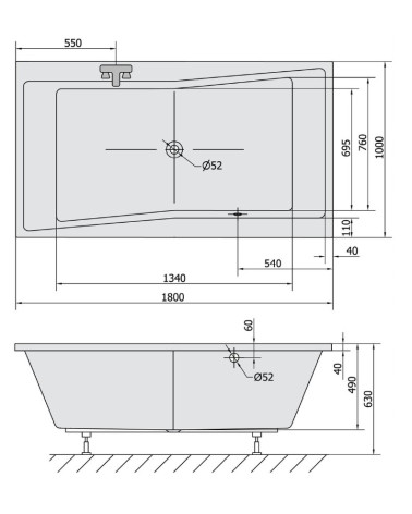 QUEST badkuip 180X100X49 CM