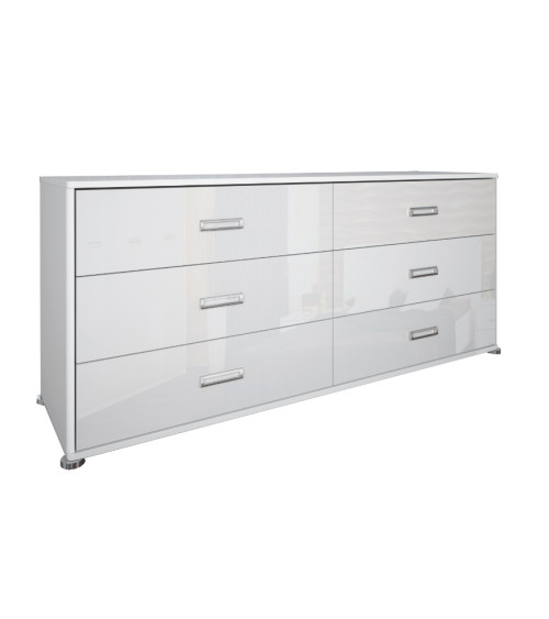 Chambre complète blanche BELLA lit + 2 chevets + commode + armoire