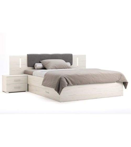 copy of Chambre complète 2 chevets + commode + lit avec sommier Blanc et Gris